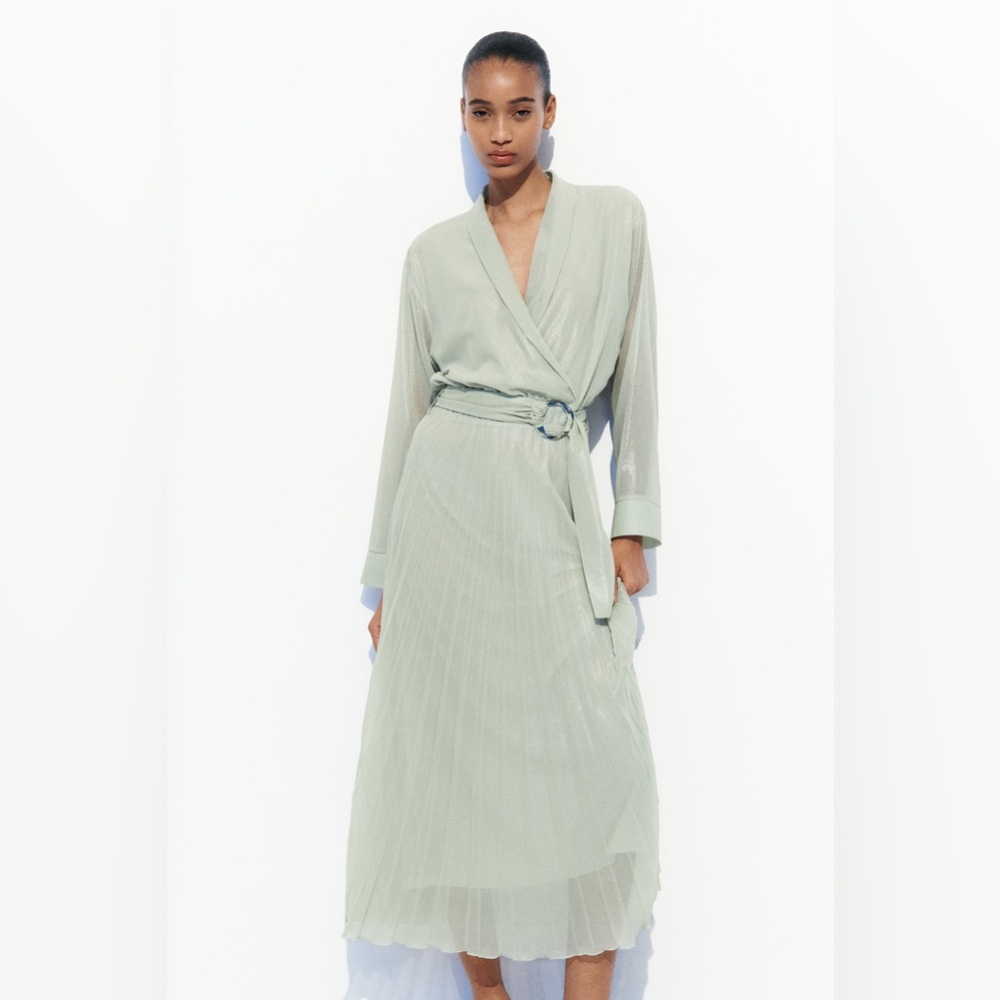 ZARA PLEATED FOIL DRESS